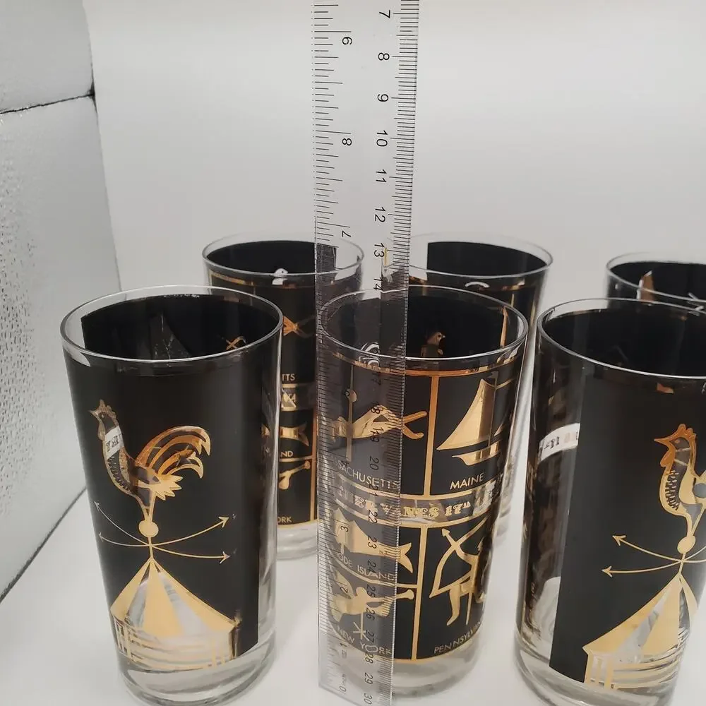 Vintage MCM Helen Conroy Highball Glasses Set of 6 Weathervane Americana‎